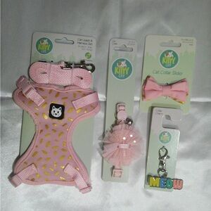Kitty City Pink Confetti Harness/Leash Set, Collar, Bow Tie, Charm